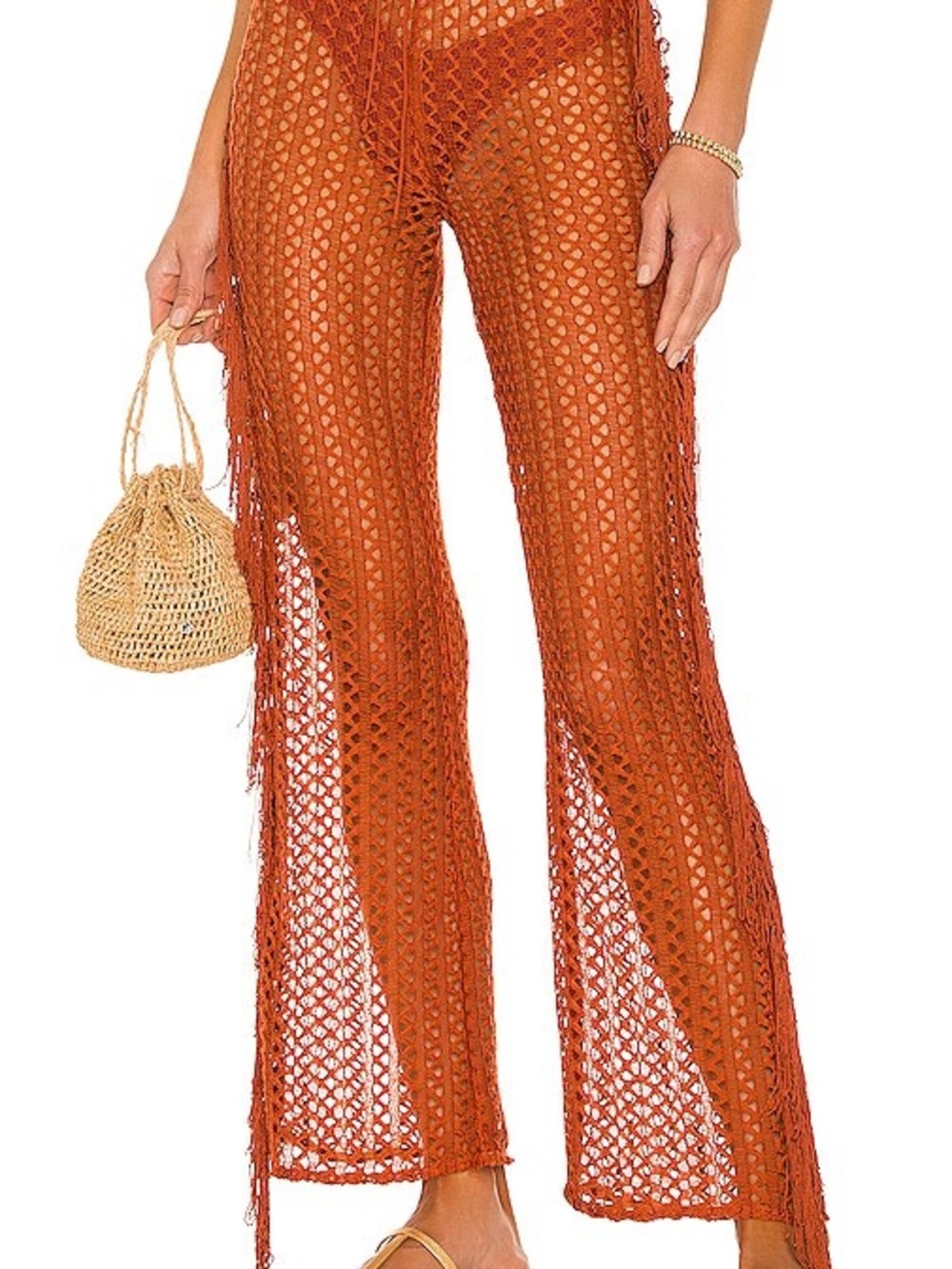 Kira Pants - Crochet Fringe Beach Pants — Rust Orange